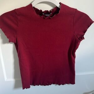 Brandy Melville Red Scalloped Sleeve Top